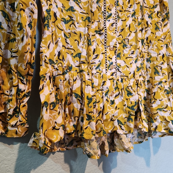 Anthropologie 0 Small Janie Bunny Rabbit Mustard Yellow Flounced Peasant Blouse. - Picture 4 of 7